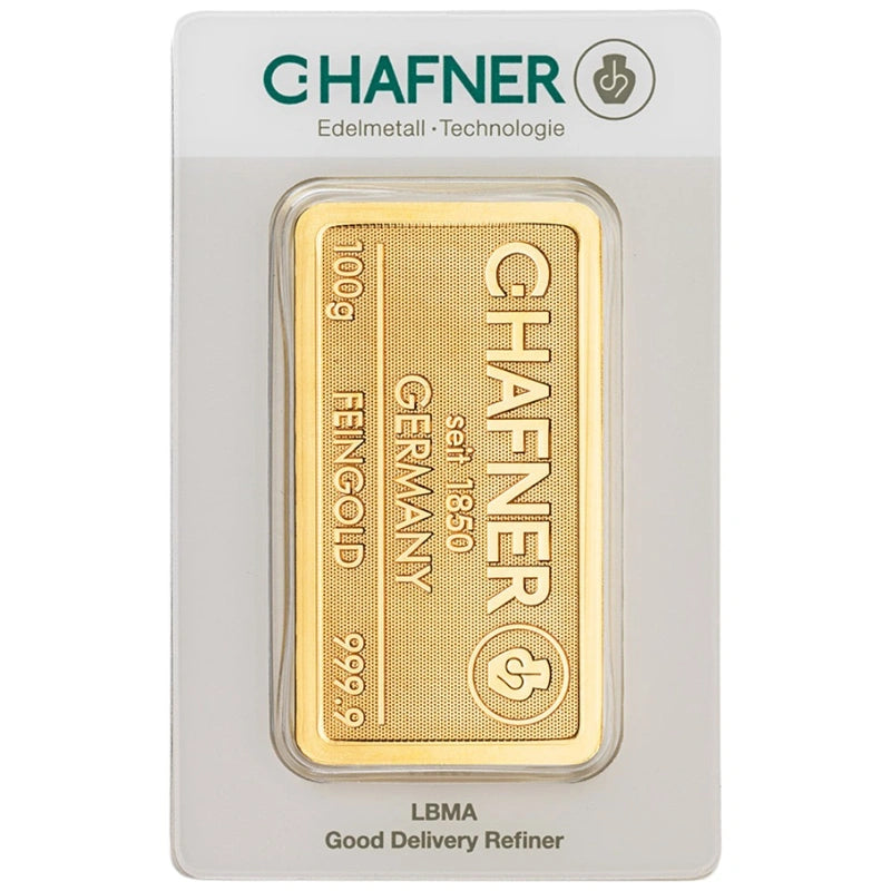 100g Gold Bar C. Hafner Minted