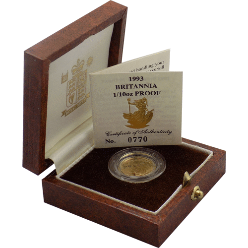 1993 Britannia £10 1/10oz Gold Proof Coin (Box & COA)