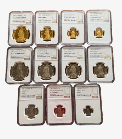 1887 11-Coin Gold Proof set Five Pound to Threepence NGC PF61 - PF65 Ultra Cam
